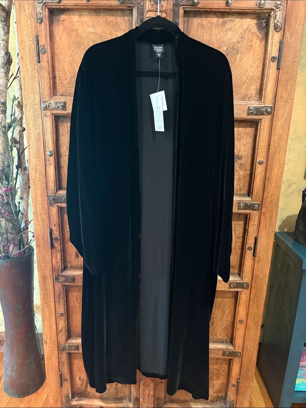 Eileen Fisher Woman Black Velvet Duster Cardigan NWT 2X Minimalist Luxe - Picture 3 of 7